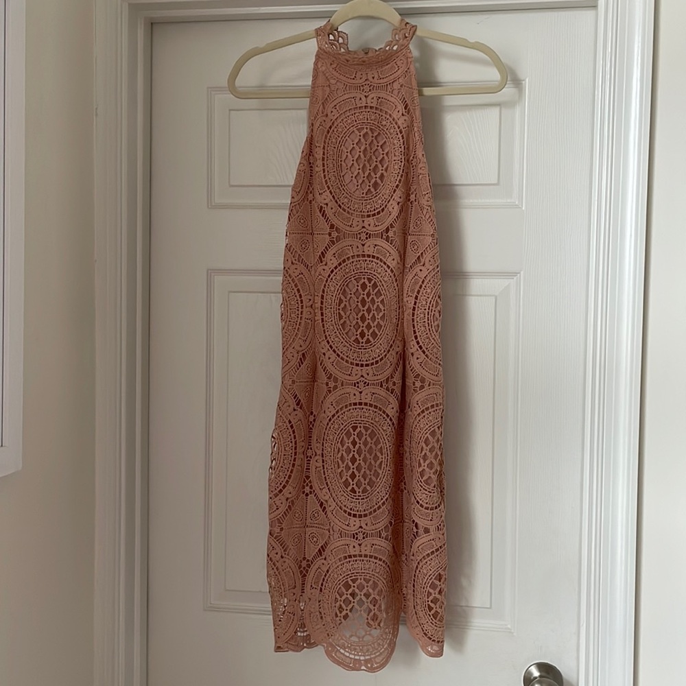 Pink Charlotte Russe high collar lace dress. Size Medium.